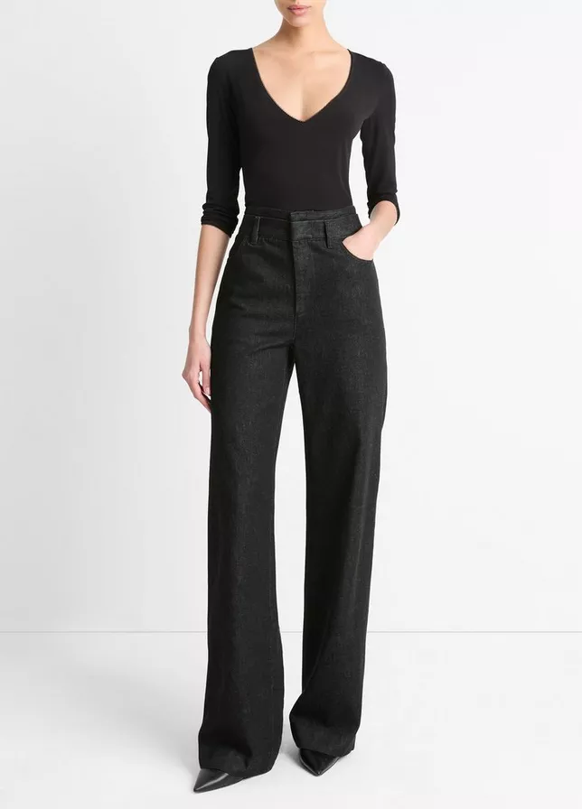 VINCE Lingerie-Trim Three-Quarter-Sleeve Top -