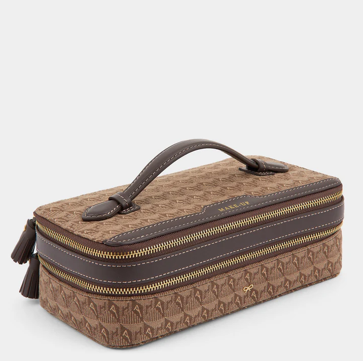 ANYA HINDMARCH Jacquard Make Up AH Logo - Dark Earth