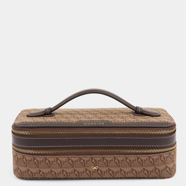 ANYA HINDMARCH Jacquard Make Up AH Logo - Dark Earth