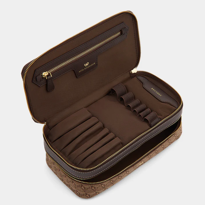 ANYA HINDMARCH Jacquard Make Up AH Logo - Dark Earth