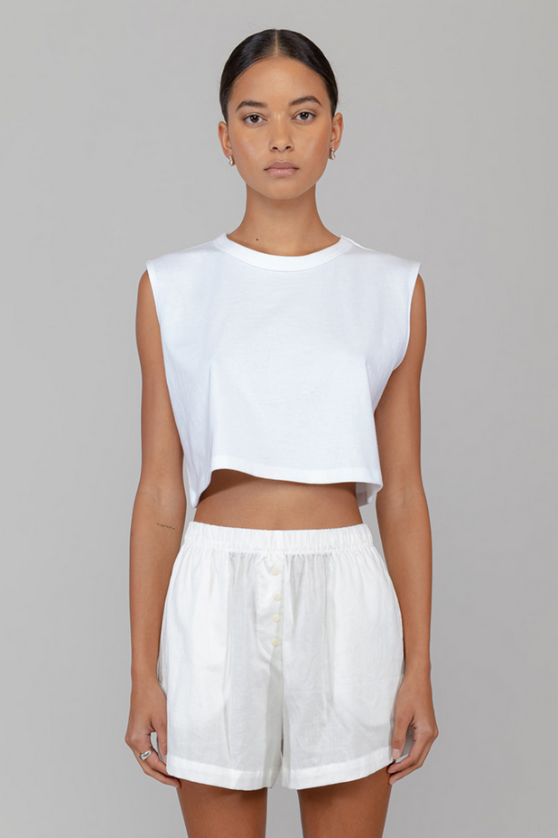LESET Margo Crop Tank - White