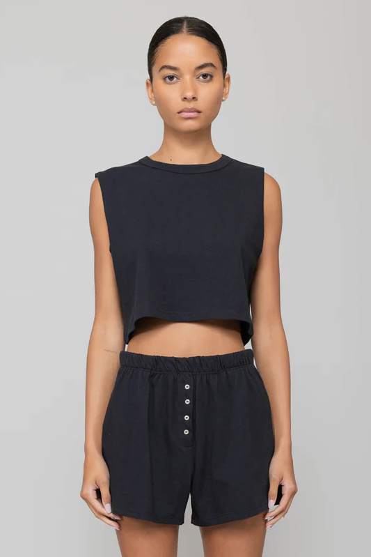 LESET Margo Crop Tank - Black
