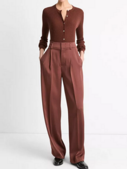 VINCE High Waist Fluid Satin Wide Leg Trouser - Dark Rosewood