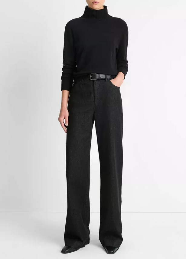 VINCE Mid-Rise Double Waistband Washed Denim - Black