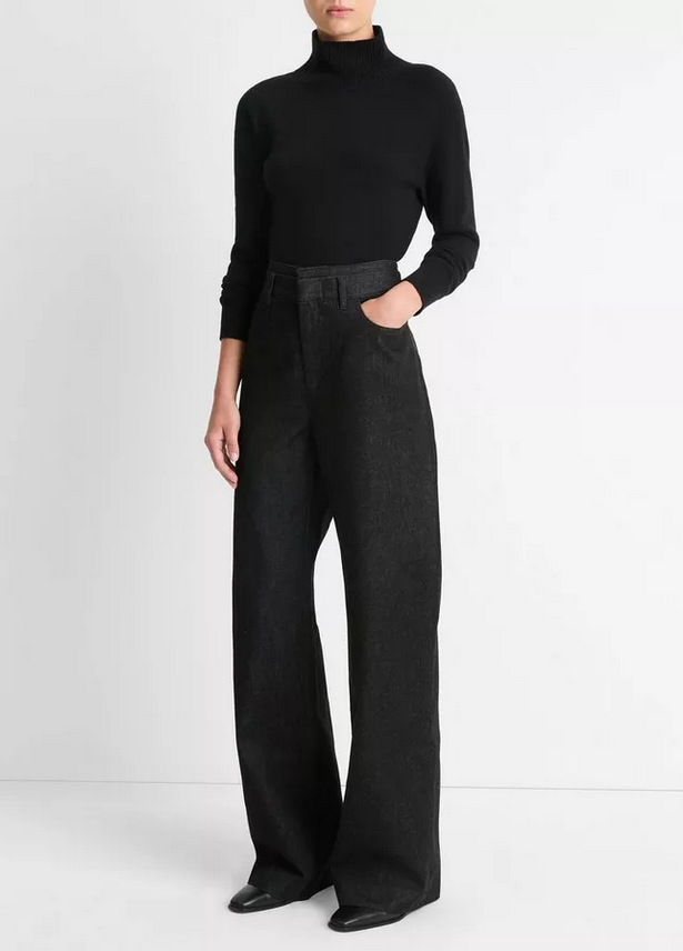 VINCE Mid-Rise Double Waistband Washed Denim - Black