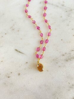 MALLARY MARKS Rubellite & Brown Mali Garnet Spun Sugar Necklace