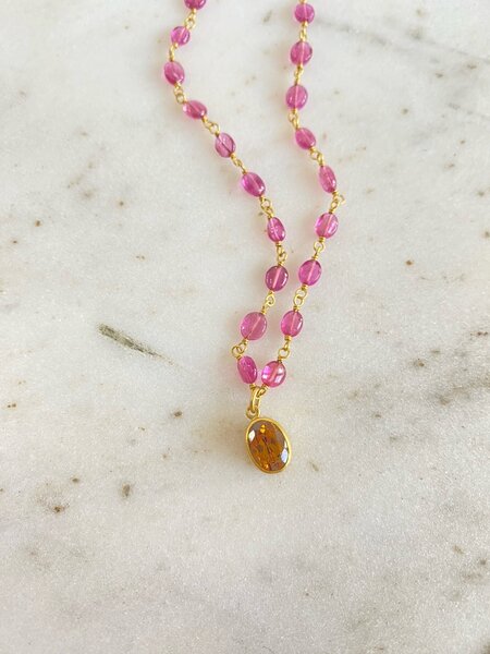 MALLARY MARKS Rubellite & Brown Mali Garnet Spun Sugar Necklace