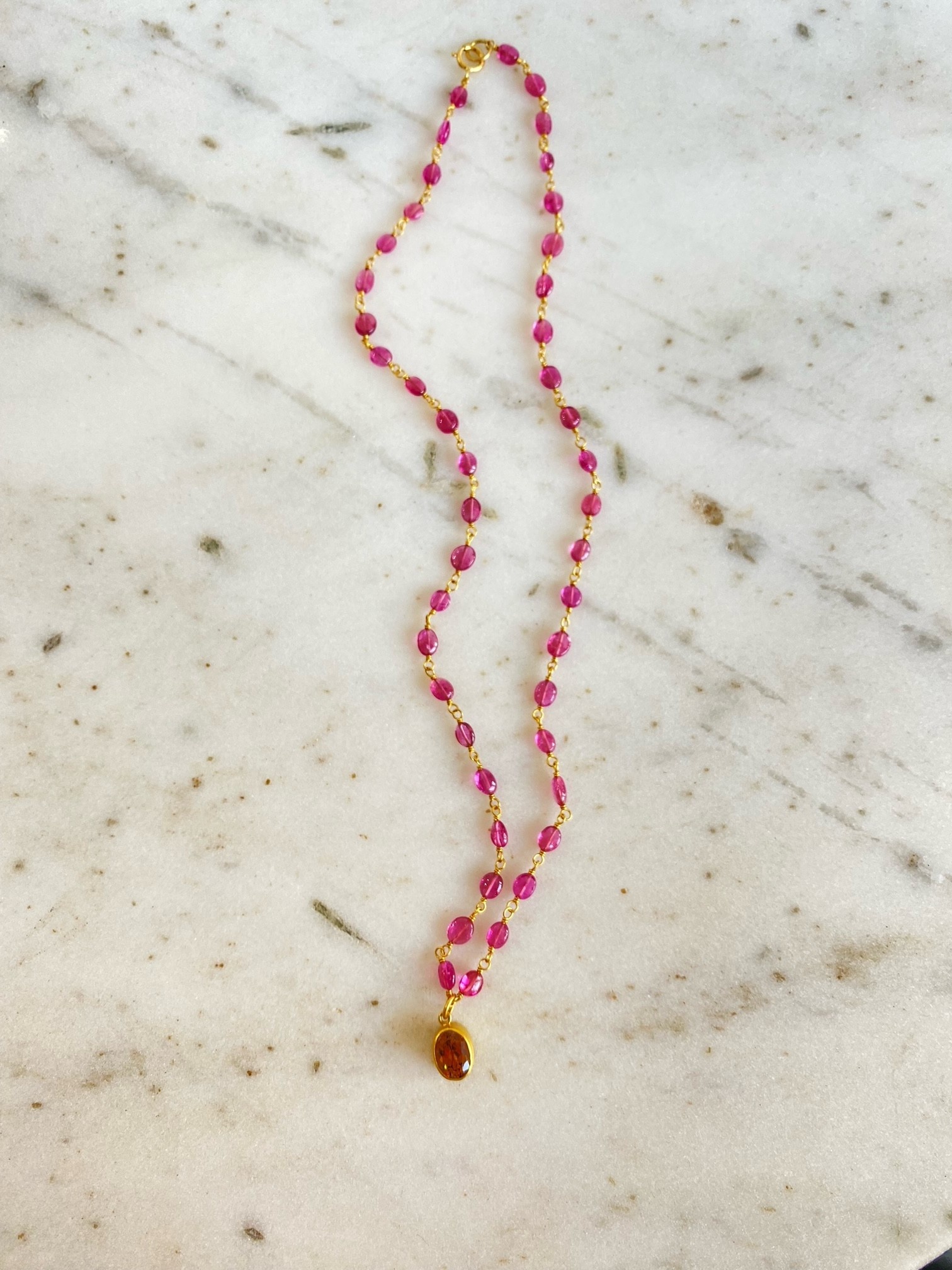 MALLARY MARKS Spun Sugar Necklace - Rubellite & Brown Mali Garnet