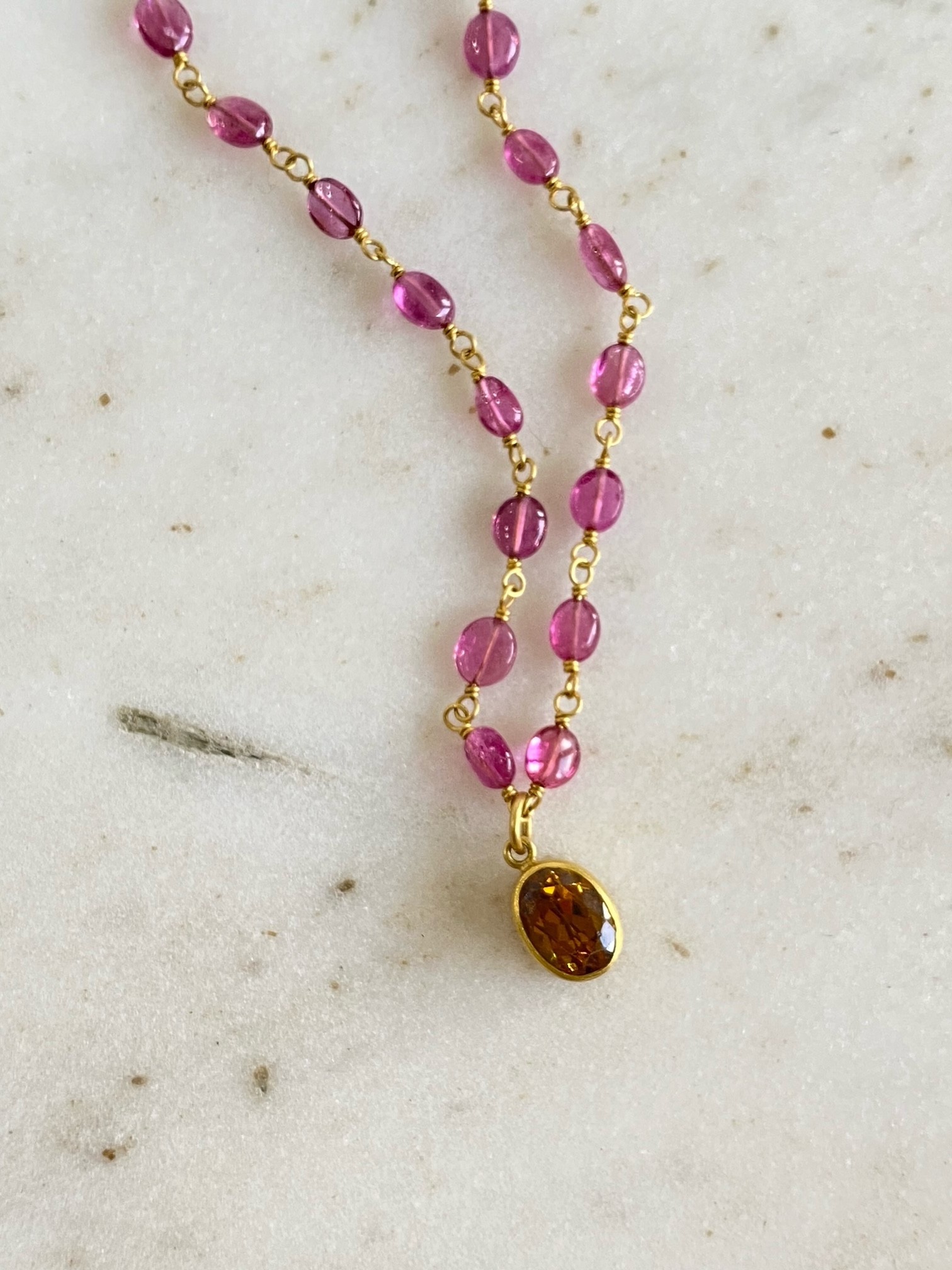 MALLARY MARKS Spun Sugar Necklace - Rubellite & Brown Mali Garnet