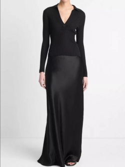 VINCE Satin Maxi Skirt - Black