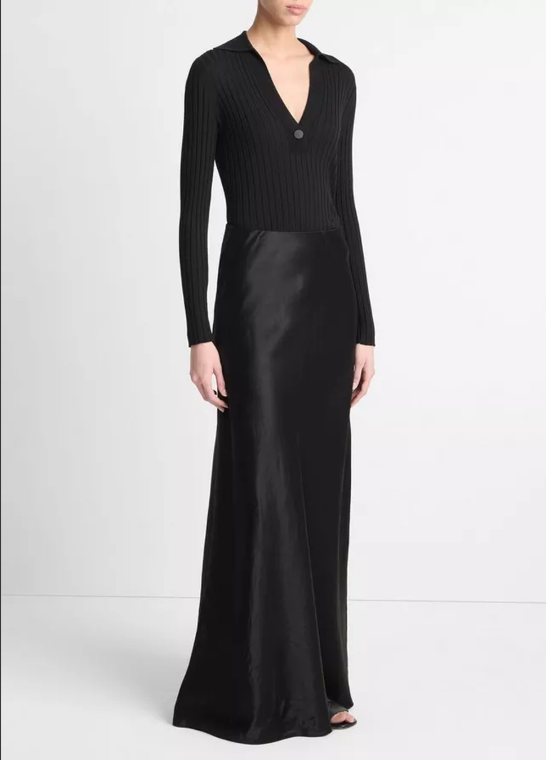 VINCE Satin Maxi Skirt - Black