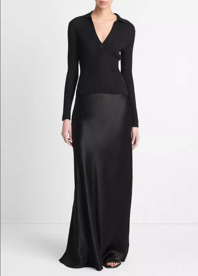 VINCE Satin Maxi Skirt - Black