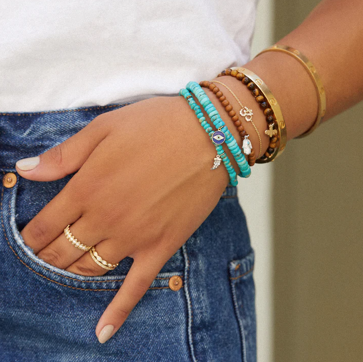 SYDNEY EVAN 14K Pave Diamond Om Bracelet