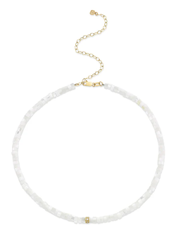 SYDNEY EVAN Mother of Pearl Heishi with Diamond Rondelle Necklace