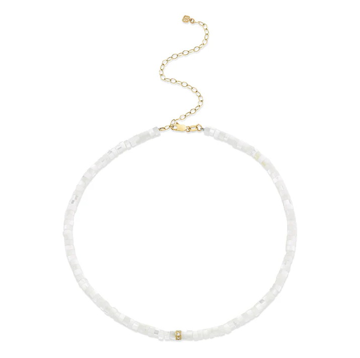 SYDNEY EVAN Diamond Rondelle on MOP Heishi Necklace