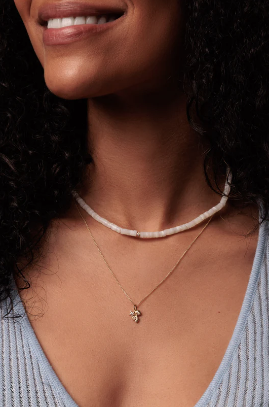 SYDNEY EVAN Diamond Rondelle on MOP Heishi Necklace