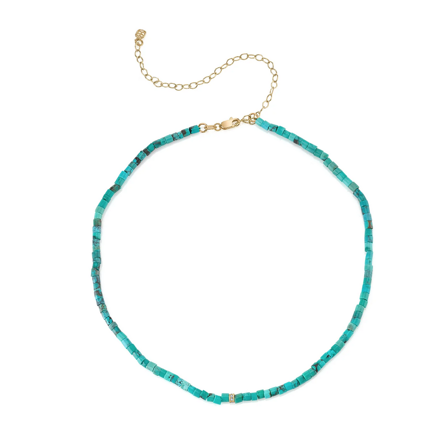 SYDNEY EVAN Diamond Rondelle on Turquoise Heishi Necklace