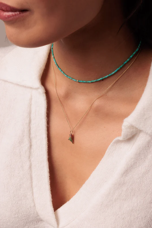 SYDNEY EVAN Diamond Rondelle on Turquoise Heishi Necklace