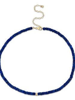 SYDNEY EVAN Lapis Heishi with Diamond Rondelle Necklace