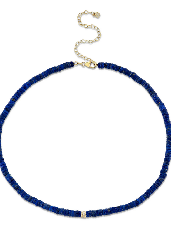 SYDNEY EVAN Lapis Heishi with Diamond Rondelle Necklace
