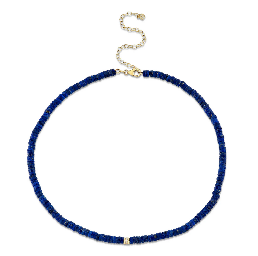 SYDNEY EVAN Diamond Rondelle on Lapis Heishi Necklace