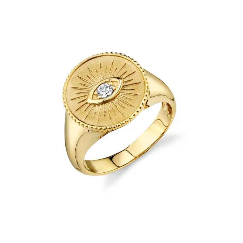 SYDNEY EVAN 14K Diamond Marquise Eye Coin Signet Ring