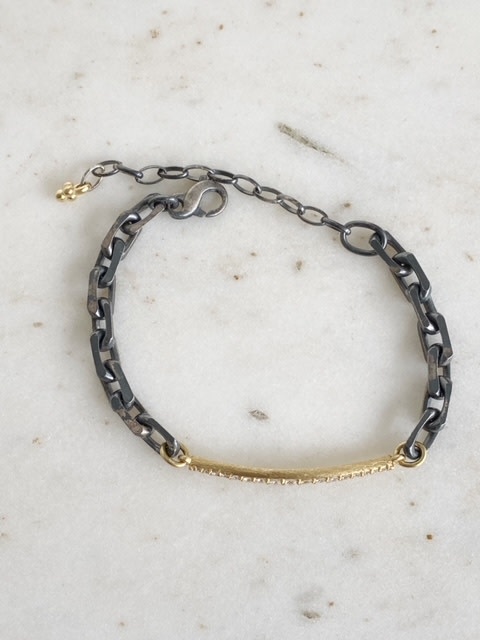 ERICA MOLINARI 18K Graduated Diamond Bar on Oxidized Bracelet .37ct