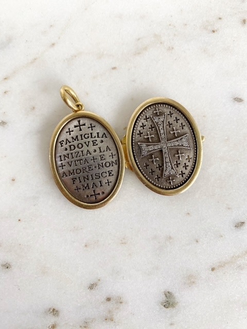 ERICA MOLINARI Two Tone Locket with Diamond Cross