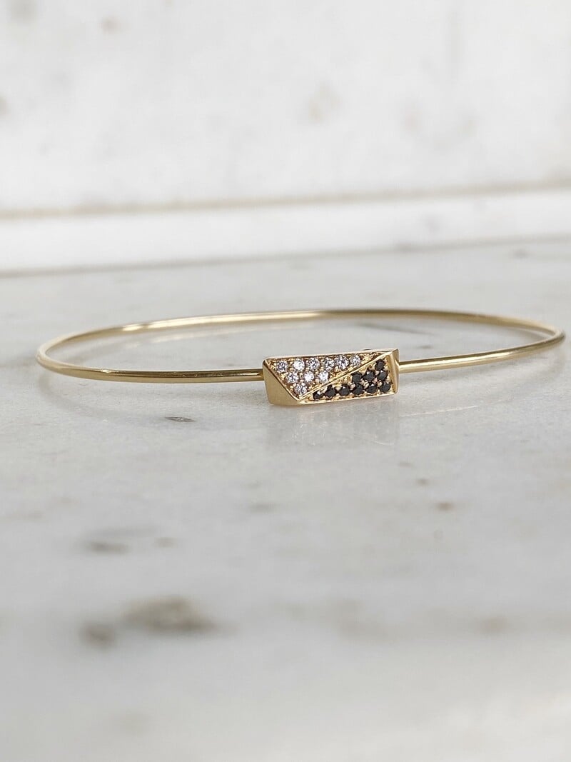 JAMIE JOSEPH Pave White and Black Diamond Gold Bar Bracelet