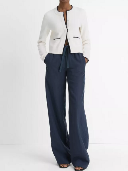 VINCE Navy Trim Snap Cardigan -