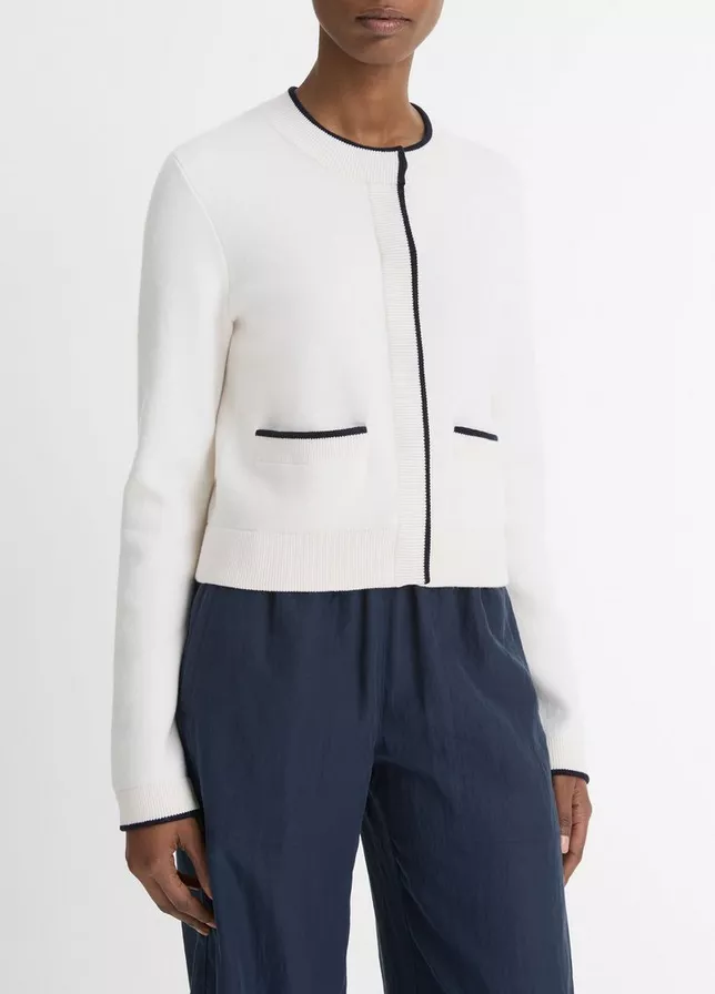 VINCE Navy Trim Snap Cardigan -