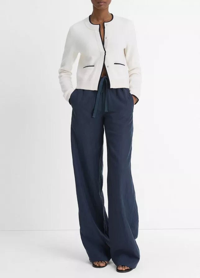 VINCE Navy Trim Snap Cardigan -