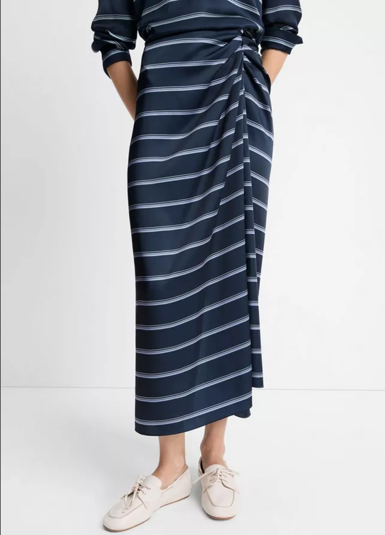 VINCE Rugby Stripe Satin Gathered Skirt -