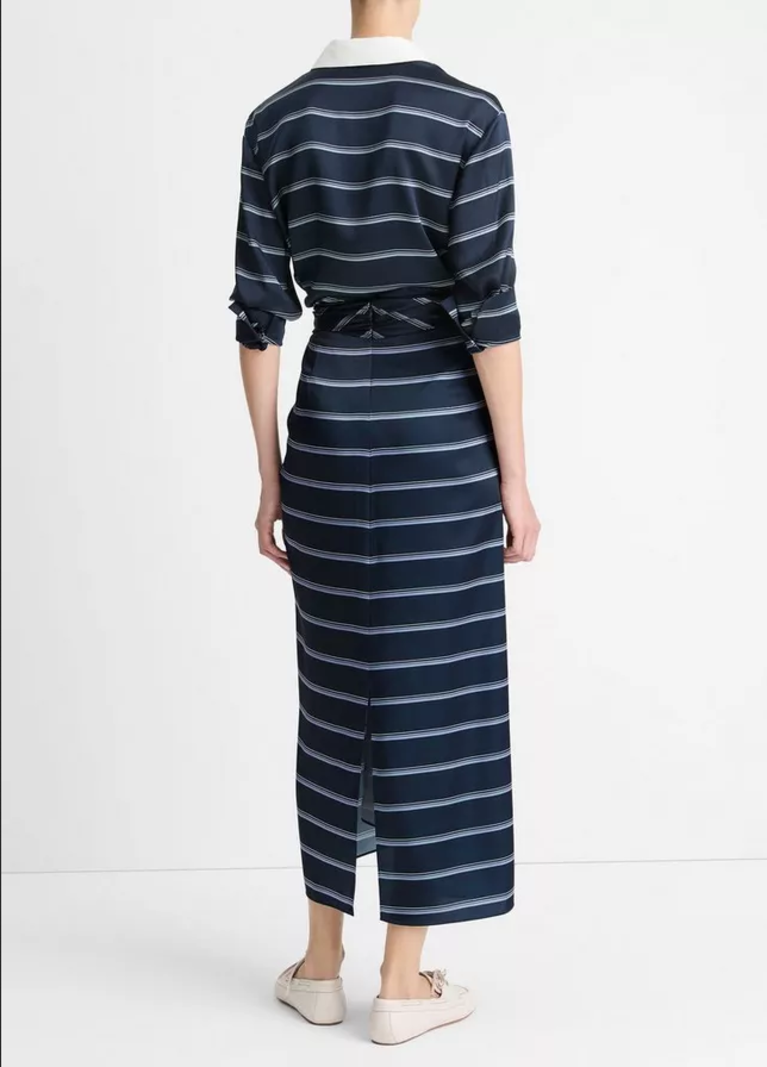 VINCE Rugby Stripe Satin Gathered Skirt -