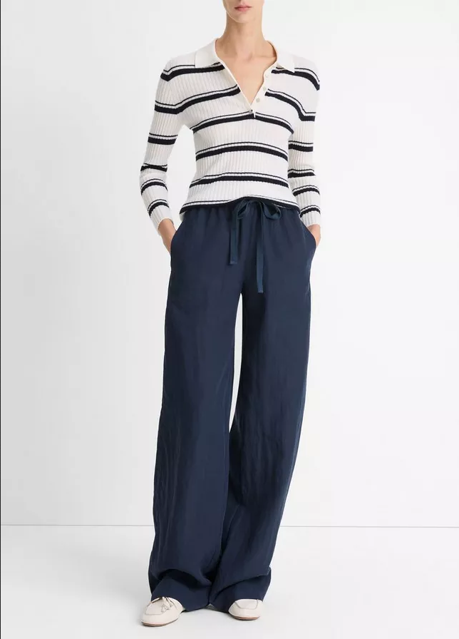 VINCE Striped Cashmere-Blend Polo Sweater -