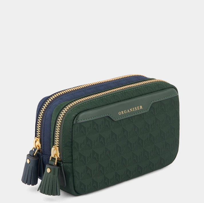 ANYA HINDMARCH Organiser Duo Pouch AH Logo - Dark Holly/Marine