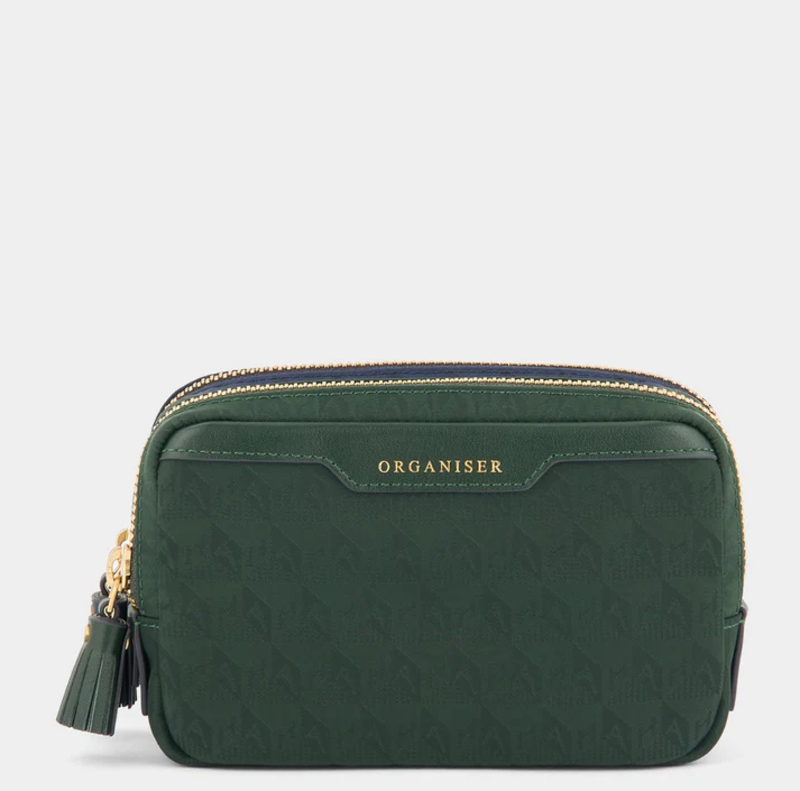 ANYA HINDMARCH Organiser Duo Pouch AH Logo - Dark Holly/Marine