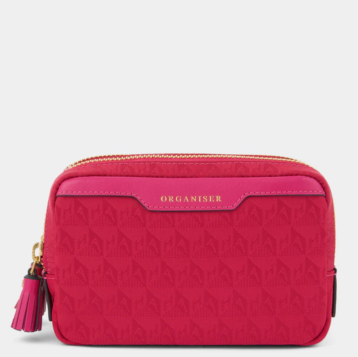 ANYA HINDMARCH Organiser Duo Pouch AH Logo - Magenta/Red