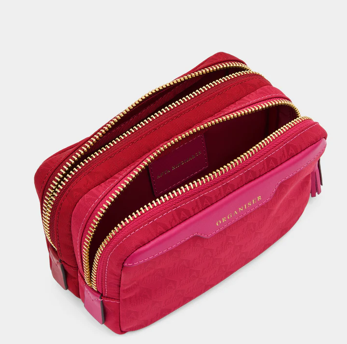 ANYA HINDMARCH Organiser Duo Pouch AH Logo - Magenta/Red