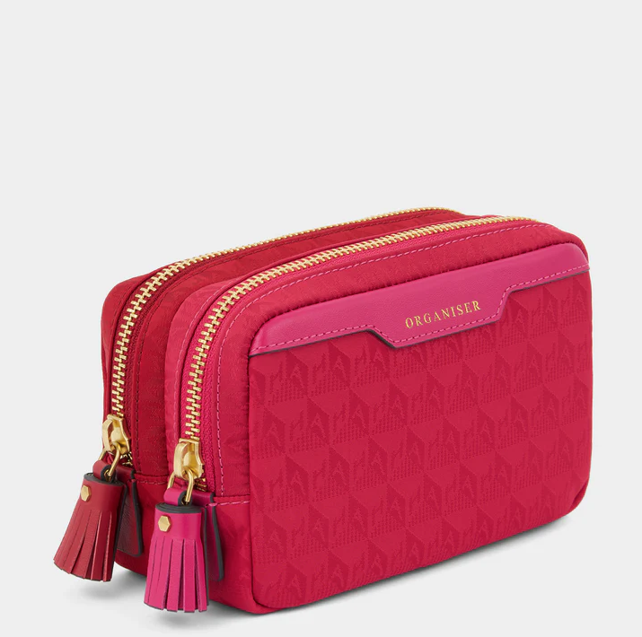 ANYA HINDMARCH Organiser Duo Pouch AH Logo - Magenta/Red