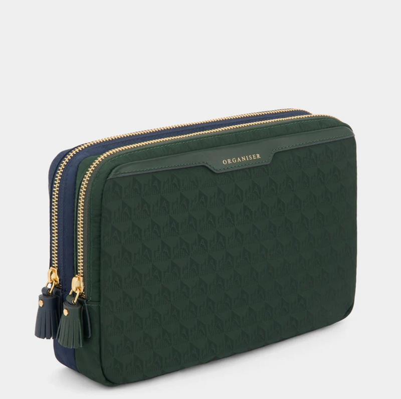 ANYA HINDMARCH A5 Organiser Duo Pouch AH Logo - Dark Holly/Marine