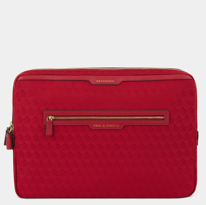 ANYA HINDMARCH Double Laptop Organiser Case AH Logo - Red/Medium Red