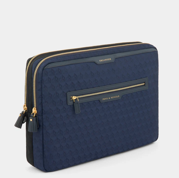 ANYA HINDMARCH Double Laptop Organiser Case AH Logo - Black/Marine