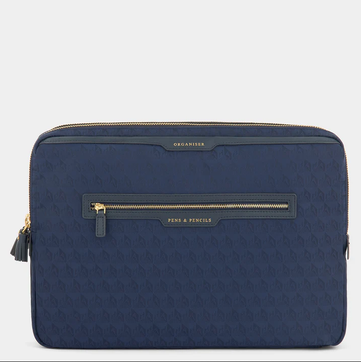 ANYA HINDMARCH Double Laptop Organiser Case AH Logo - Black/Marine