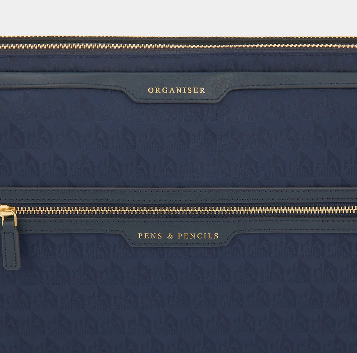 ANYA HINDMARCH Double Laptop Organiser Case AH Logo - Black/Marine
