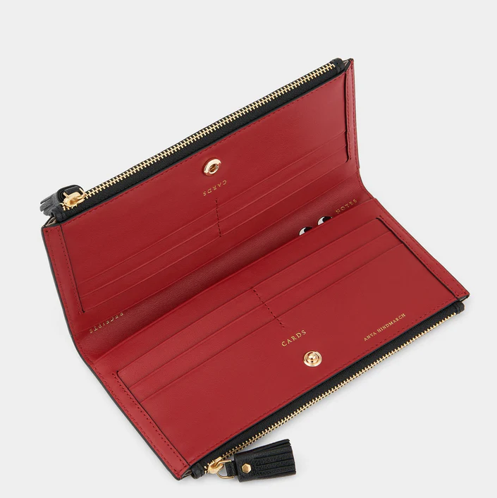 ANYA HINDMARCH Large Double Zip Peeping Eyes Wallet - Black