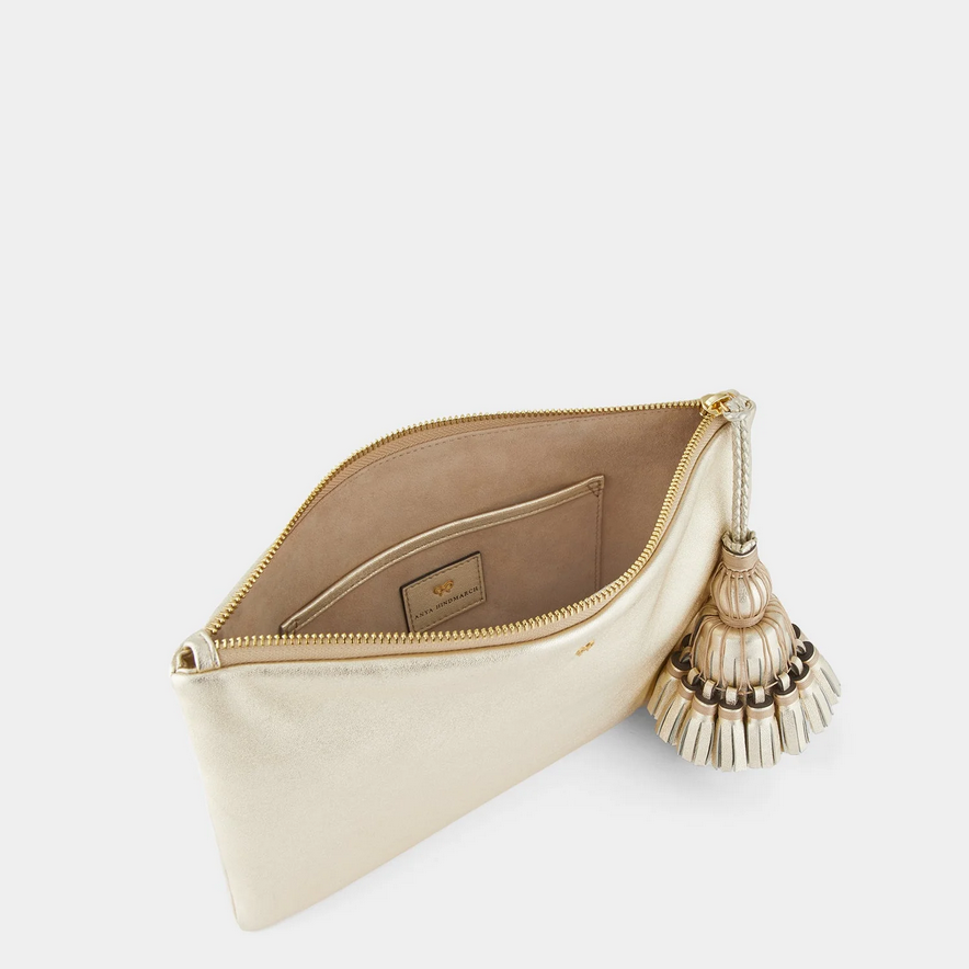 ANYA HINDMARCH Georgiana Clutch - Light Gold Metallic