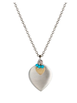 Sterling & 10K Double Lotus with Turquoise Necklace