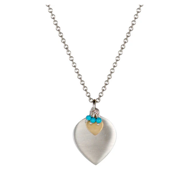 Sterling & 10K Double Lotus with Turquoise Necklace