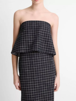 VINCE Trellis Plaid Tie Back Top -